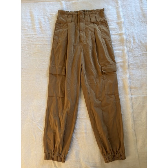 Stradivarius Tapered Leg Cargo Pants Tan Brown US Size XS Belt Loops - Picture 2 of 16